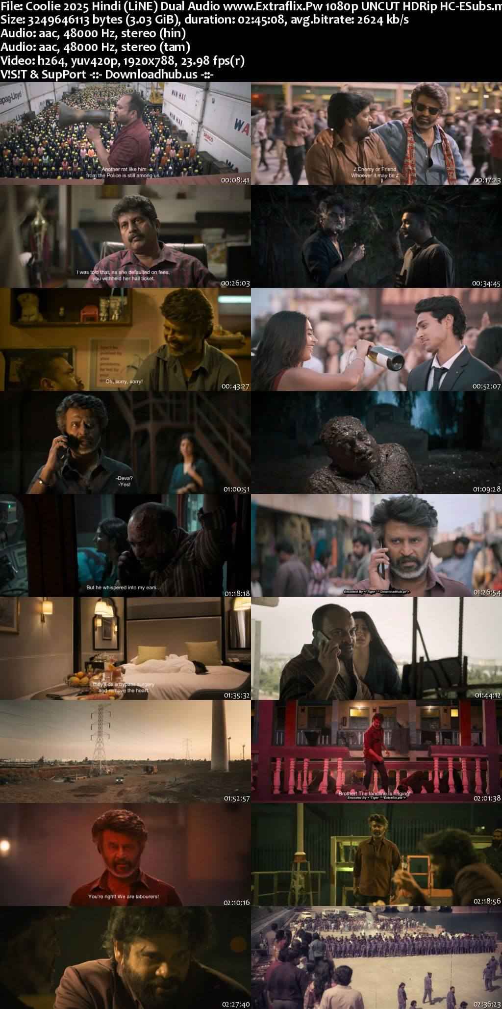 Coolie 2025 Hindi (LiNE) Dual Audio Movie DD2.0 1080p 720p 480p UNCUT HDRip HC-ESubs x264 HEVC
